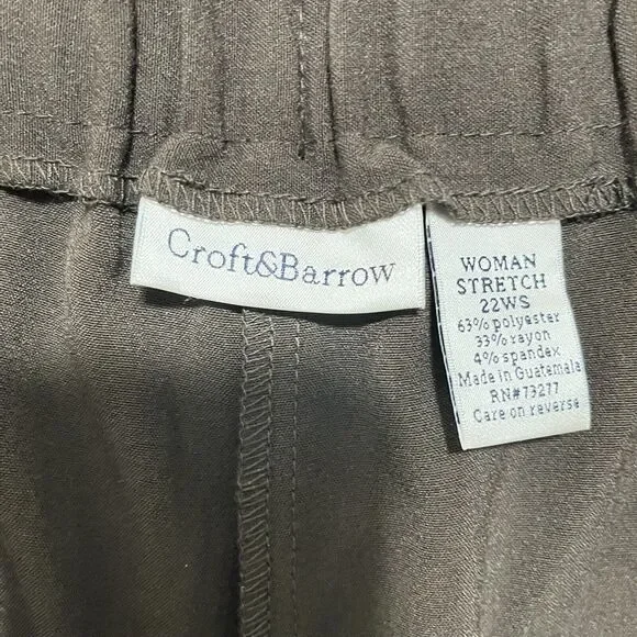 Women's Croft & Barrow Pants Plus Size 22WS Stretch Pull On Pockets Brown - Picture 3 of 4